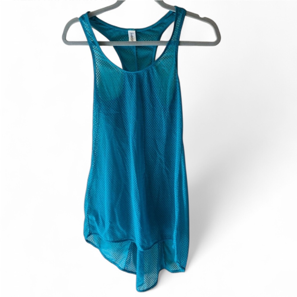 VINTAGE FREDERICK’S OF HOLLYWOOD TEAL MESH FLORAL RACER BACK LINGERIE SIZE LARGE